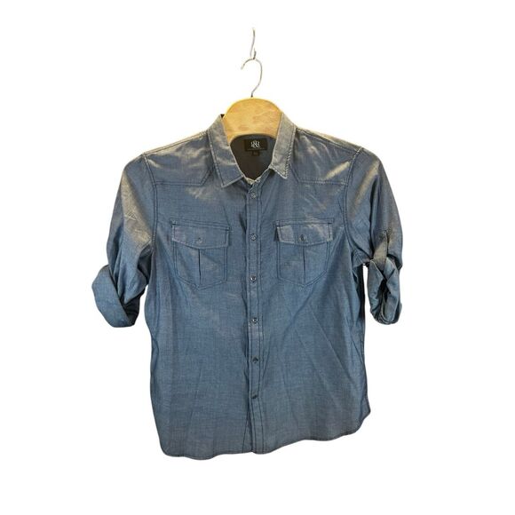 Rock & Republic XL Mens Long Sleeve Blue Button-Down Shirt - Picture 1 of 5